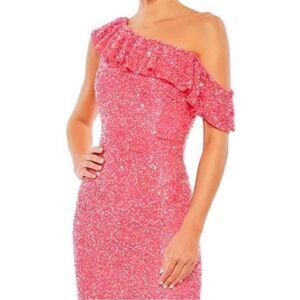 Mac Duggal Pink Sequined Drop Shoulder Trumpet Gown